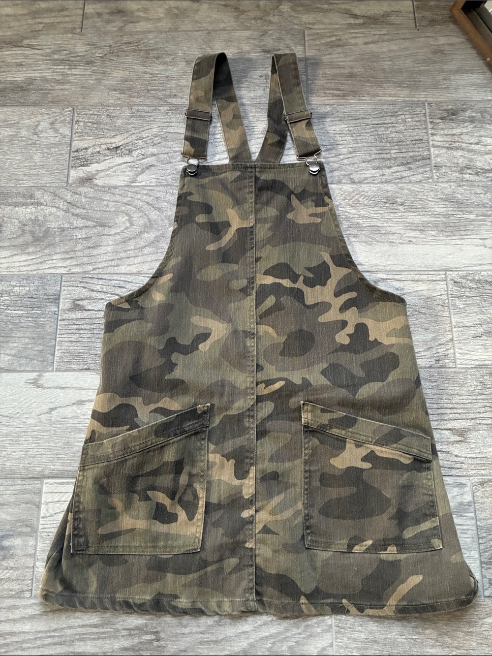 No Boundaries Camo Overall Dress - Green, Brown